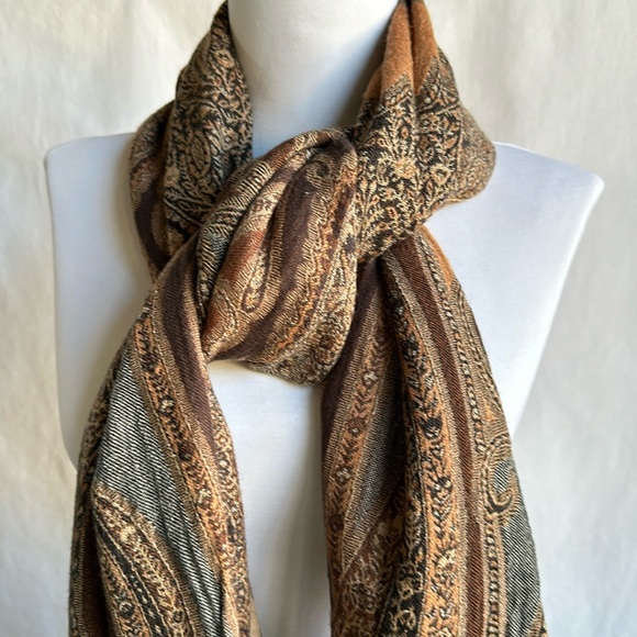 ‘90s Indian paisley abstract fringe shawl boho scarf - Picture 5 of 5